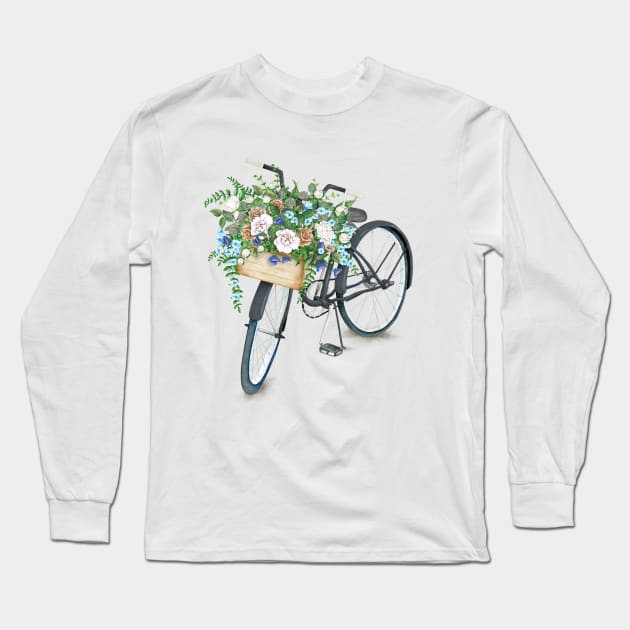 Vintage Black Bicycle With Flowers Long Sleeve T-Shirt by susannefloe